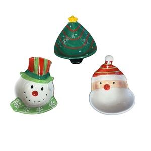 Festive Holiday Ceramic Dish Set - Snowman, Santa, and Christmas Tree